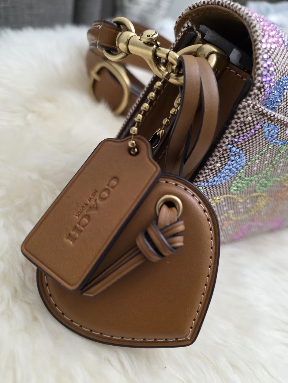 COACH Tabby Rainbow Crystal Signature Jacquard Shoulder Bag 20 - Picture 4 of 7